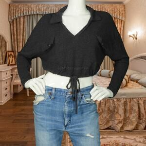 Fashion Nova Cropped Collared Shrug V Neck Crop Top Shirt L